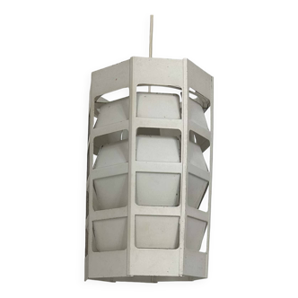 Suspension vintage de Poul Gernes, métal laqué blanc mat, par Poulsen Danemark 1960.