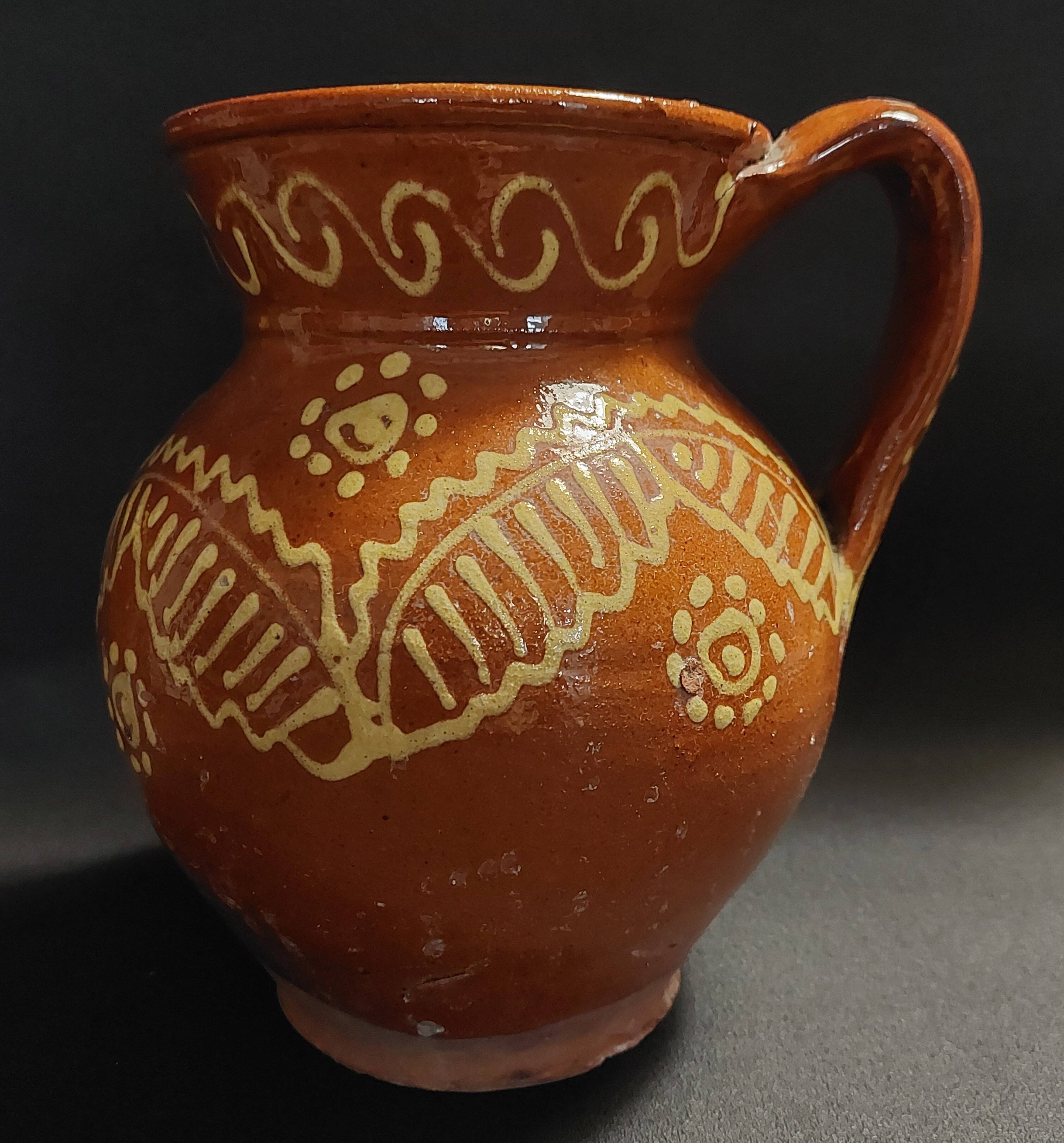 Varnished terracotta jug from Portugal, early 20th century.