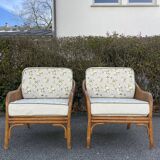 Pair of rattan and canning armchairs