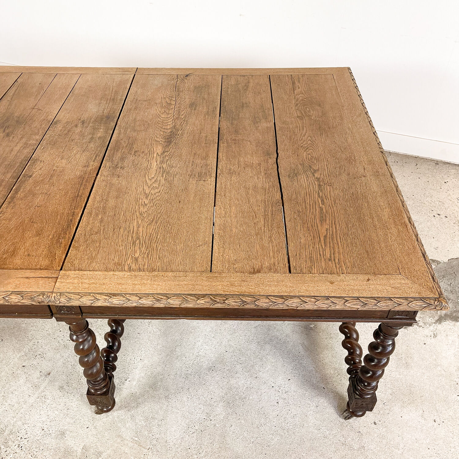 French antique extendable table 350cm Louis XIII barley twist