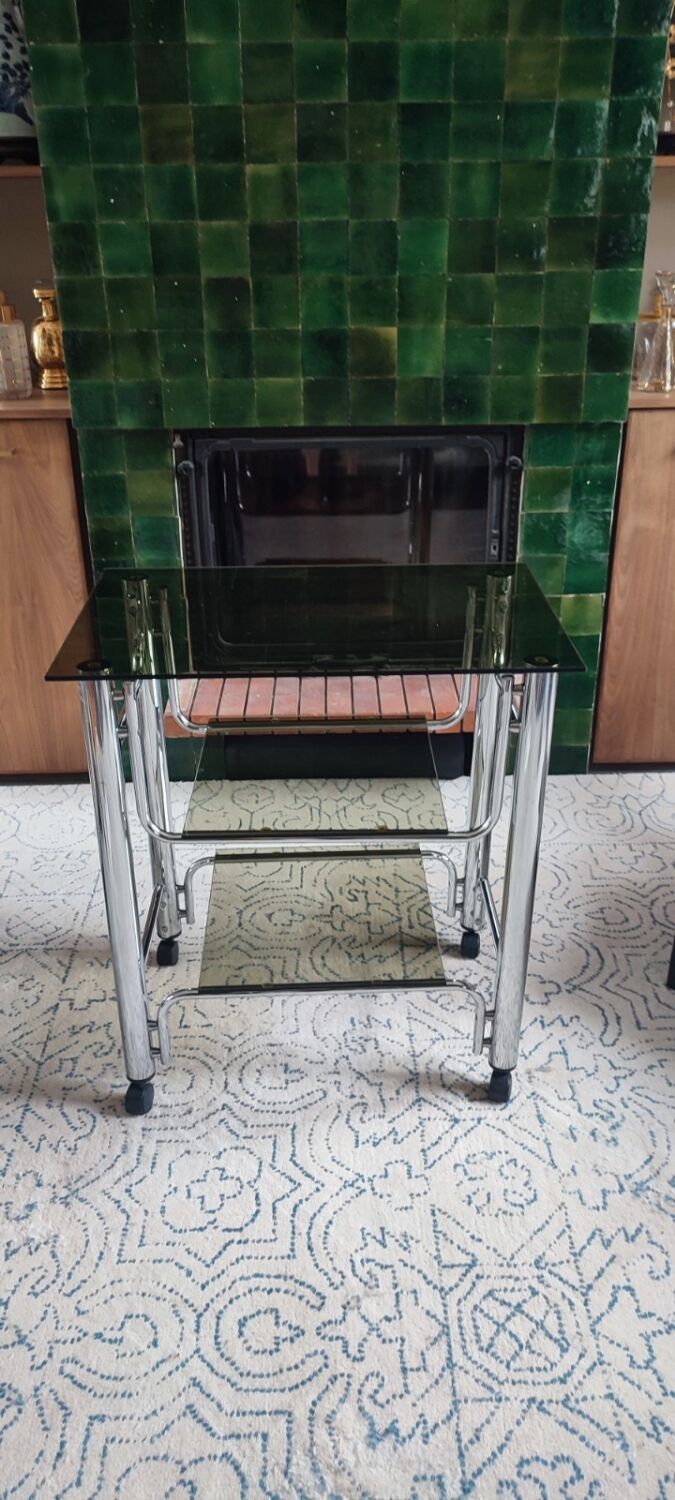 Rolling service chromed metal vintage 80s
