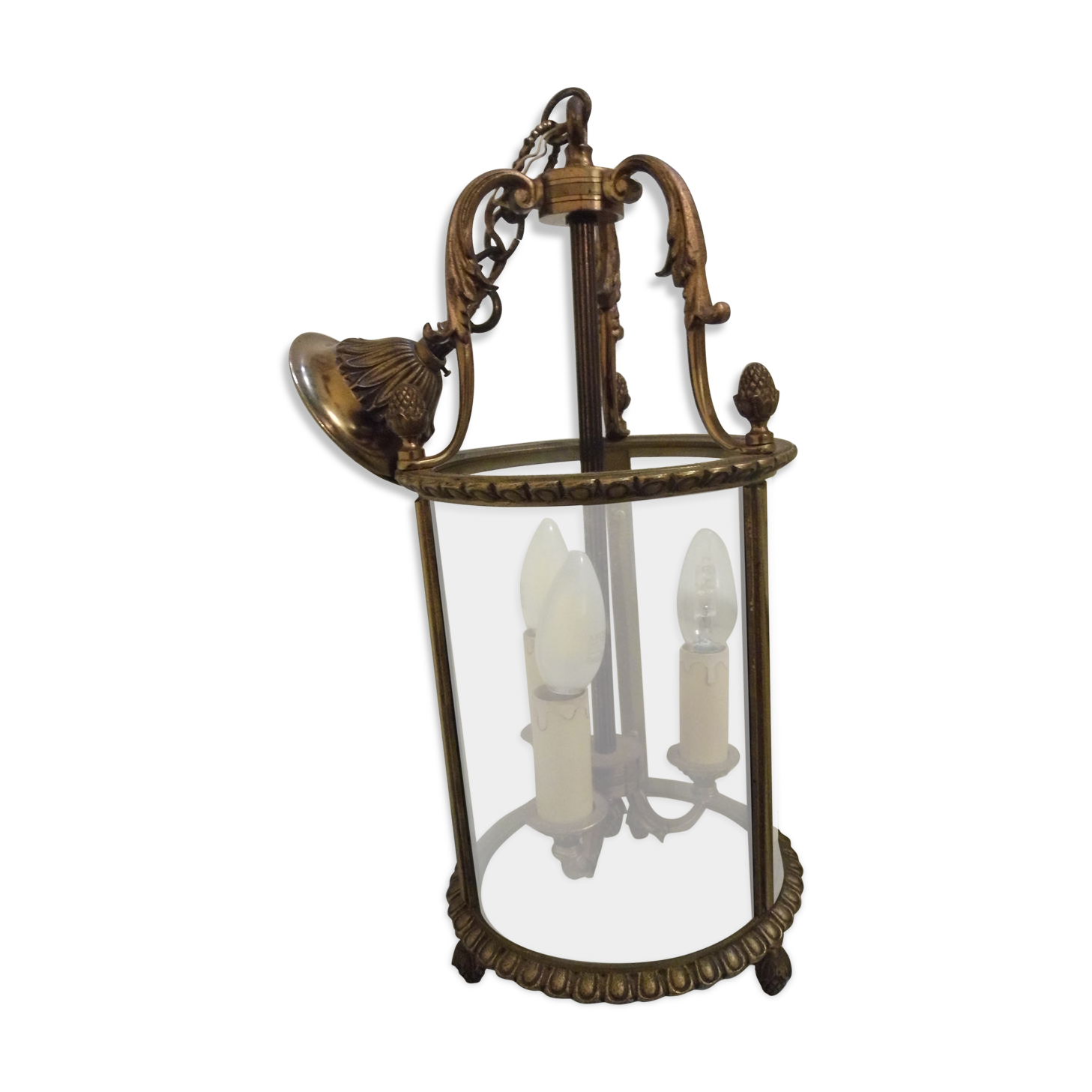 Entrance antique, vestibule lantern in gilded bronze, suspension, Louis XV style