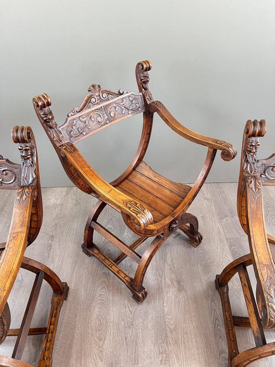 Set of Three Renaissance Style Armchairs, 19th Century