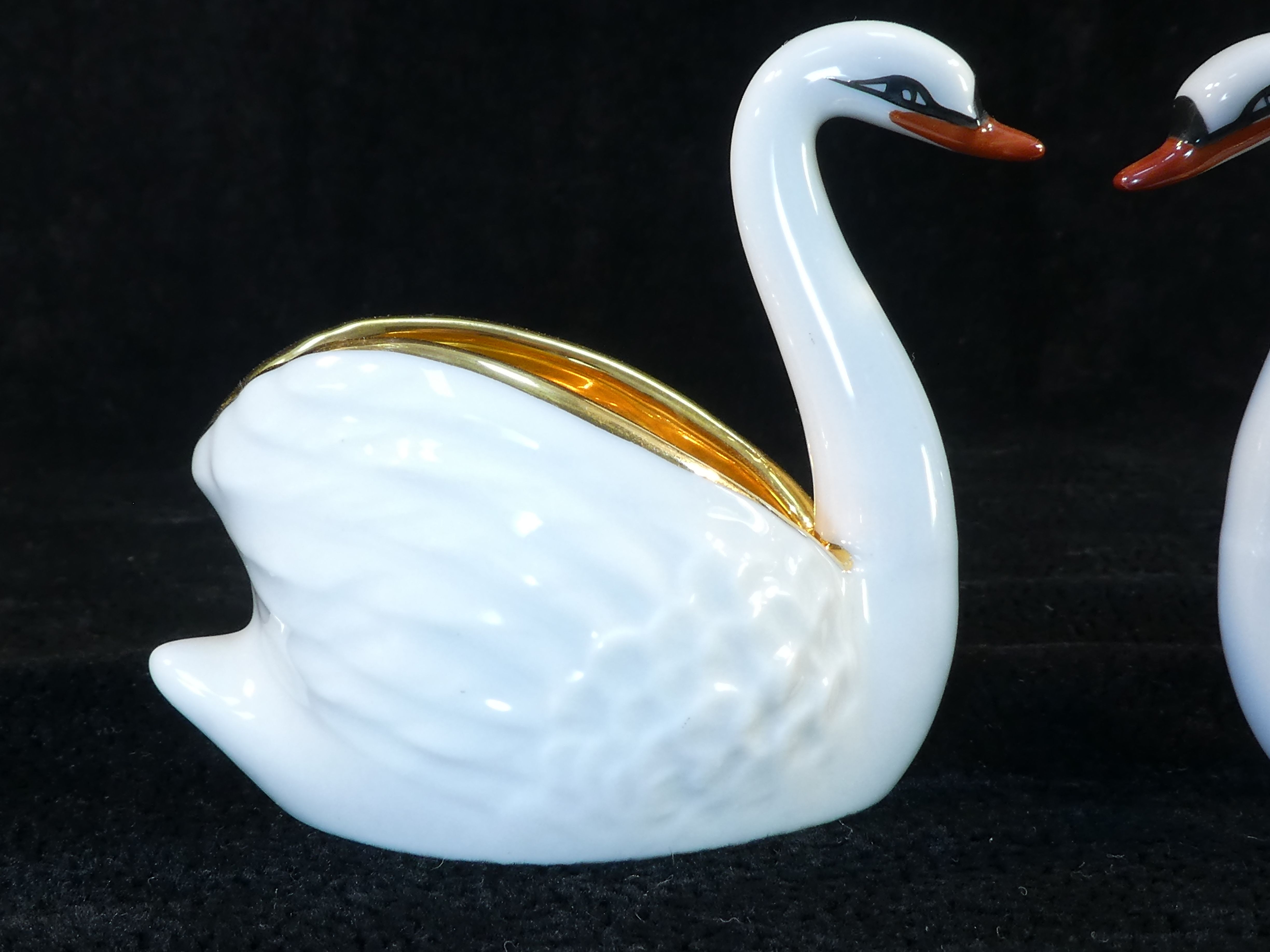 Pair of salters in limoges porcelain white swans