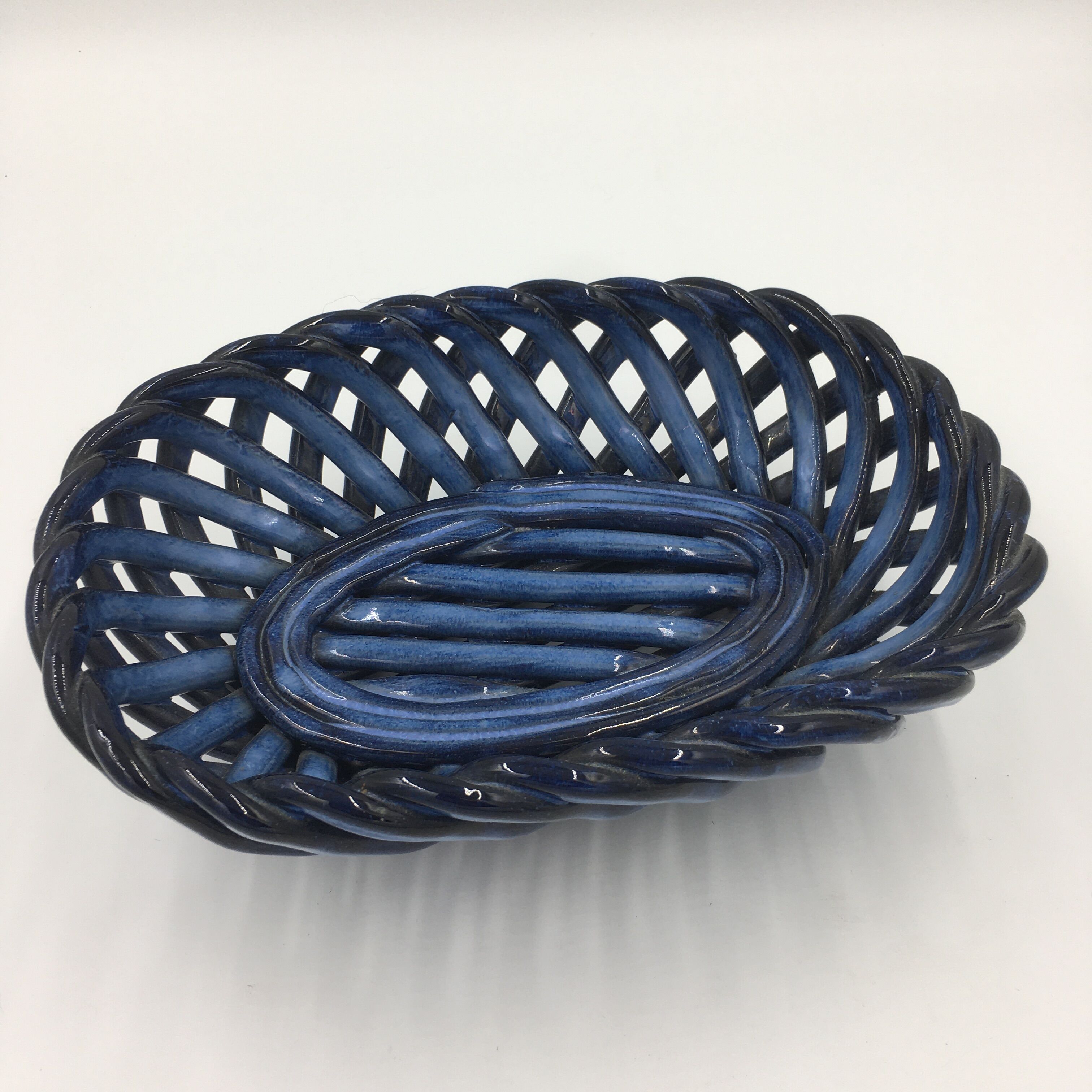 Basket, blue ceramic fruit basket