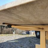 Adjustable travertine coffee table eye shape
