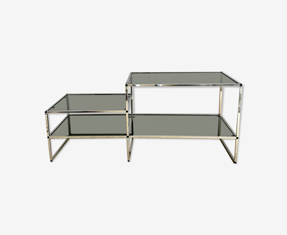 Table console en métal chromé et verre fumé Italie années 70