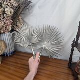 Vintage Two Tier Silver Metal Palm Leaf Fruit Basket