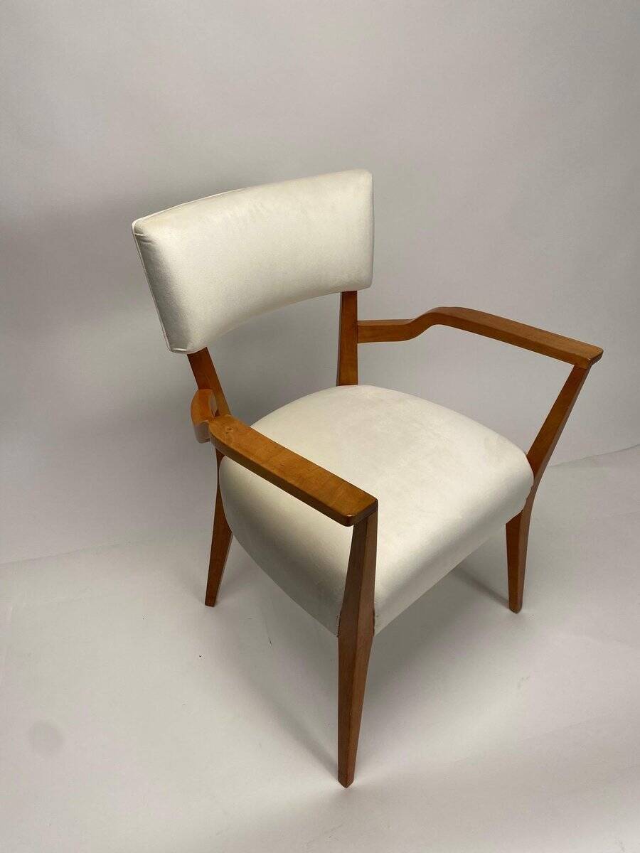 Paire de fauteuils organiques en velours et bois dans le style de Gio Ponti, années 50