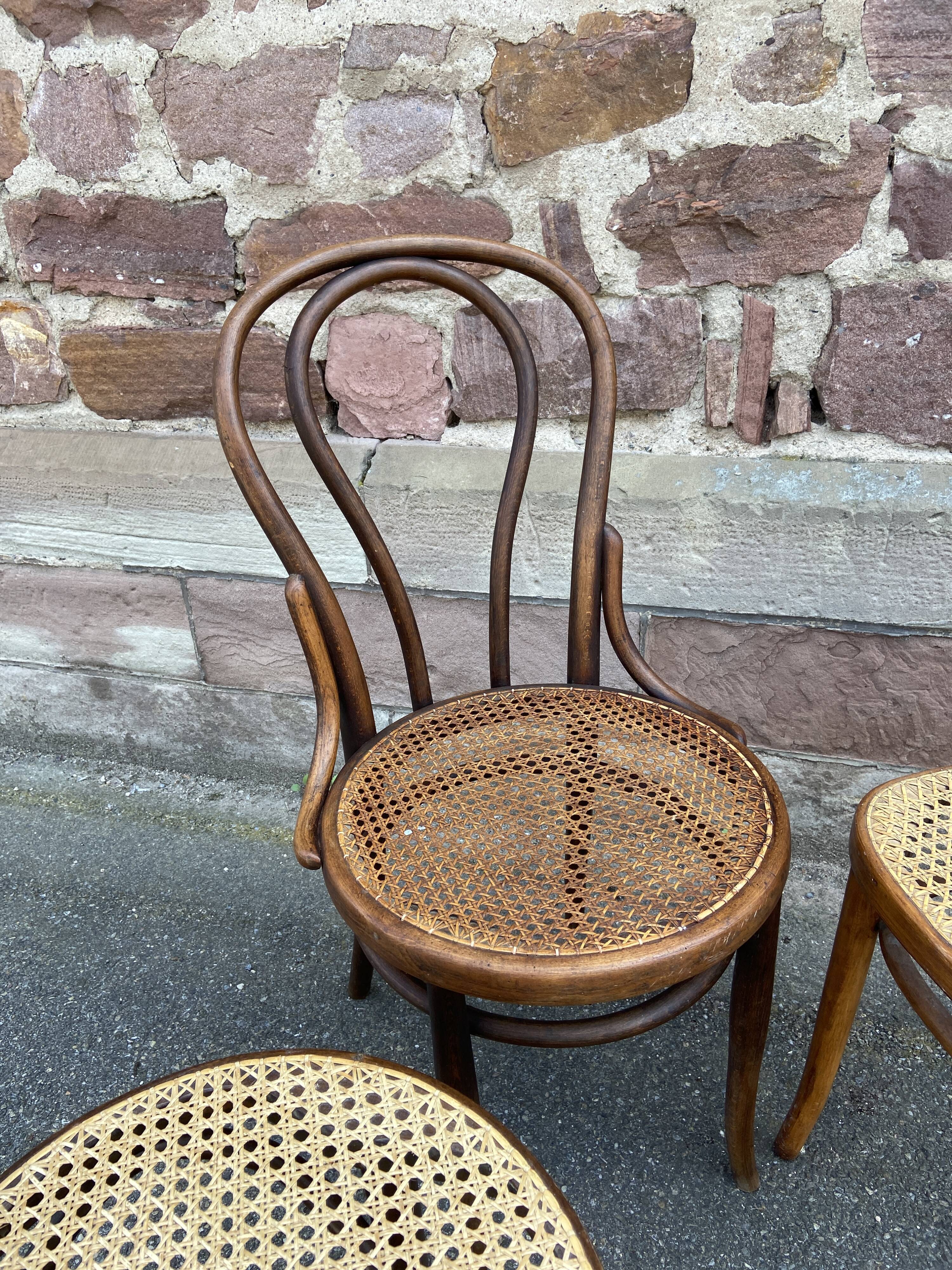 Set of 4 Bistro chairs mismatched curved wood