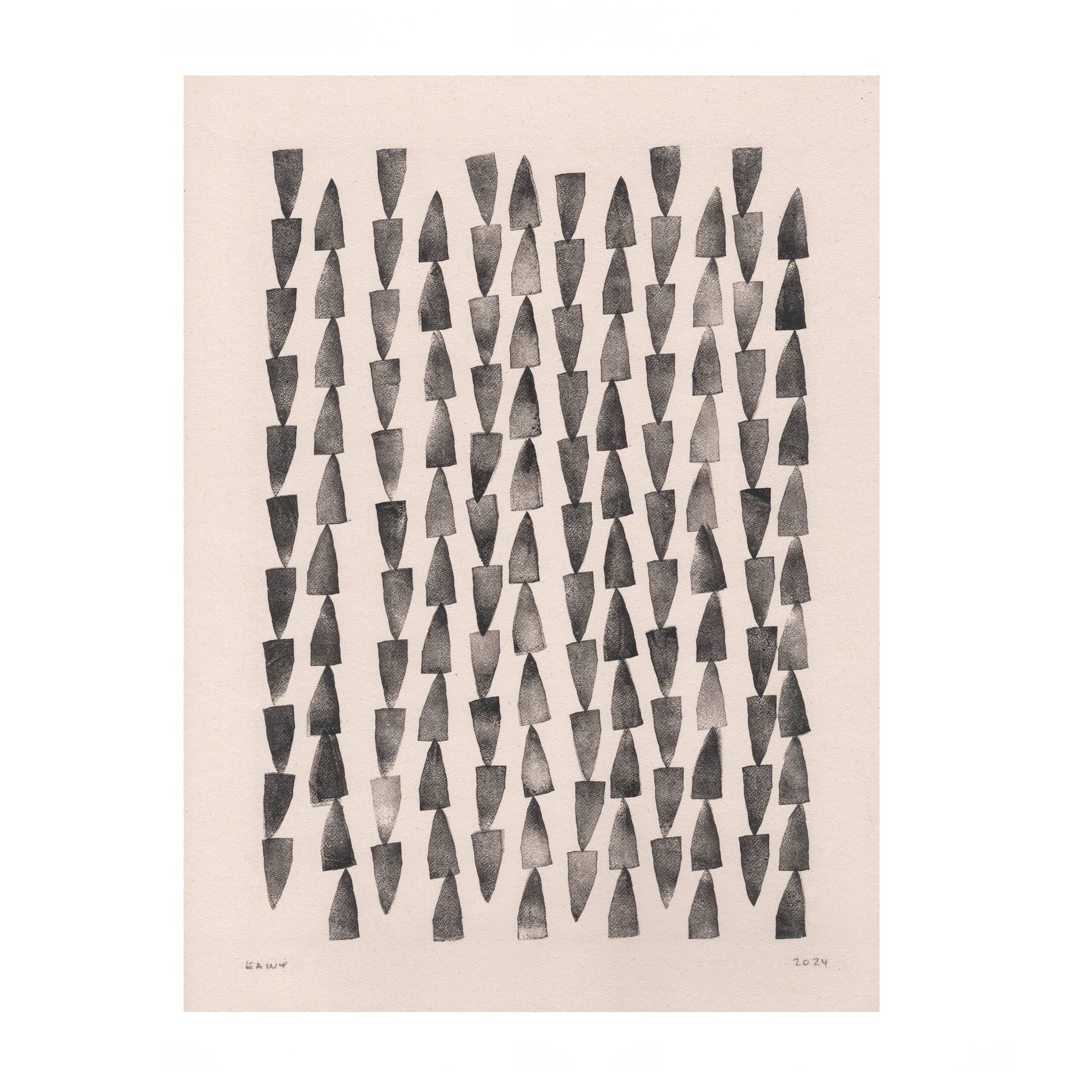 Collection of 6 paintings on paper - Black abstract painting signed Eawy