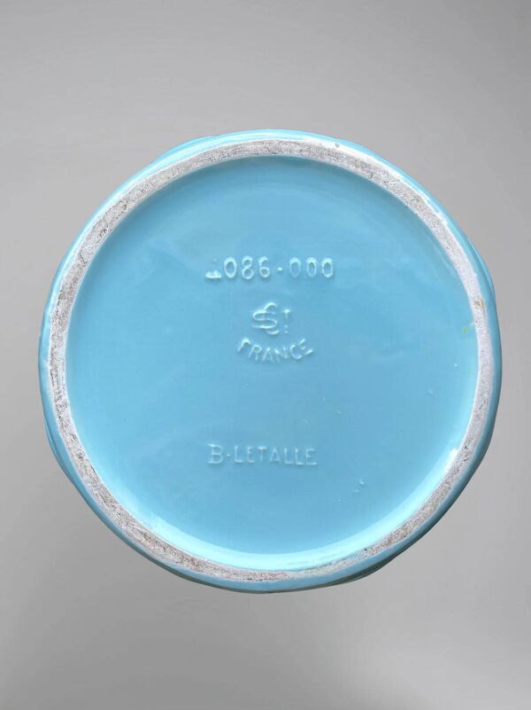 Cache-pot jardinière Saint-Clément signé Blanche Letalle modèle 4086-000 en céramique bleu et dorure – 28 cm