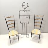 Pair of Vintage Brass and Metal Chiavarine Chairs with Yellow Fabric, Italy