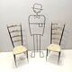 Pair of Vintage Brass and Metal Chiavarine Chairs with Yellow Fabric, Italy