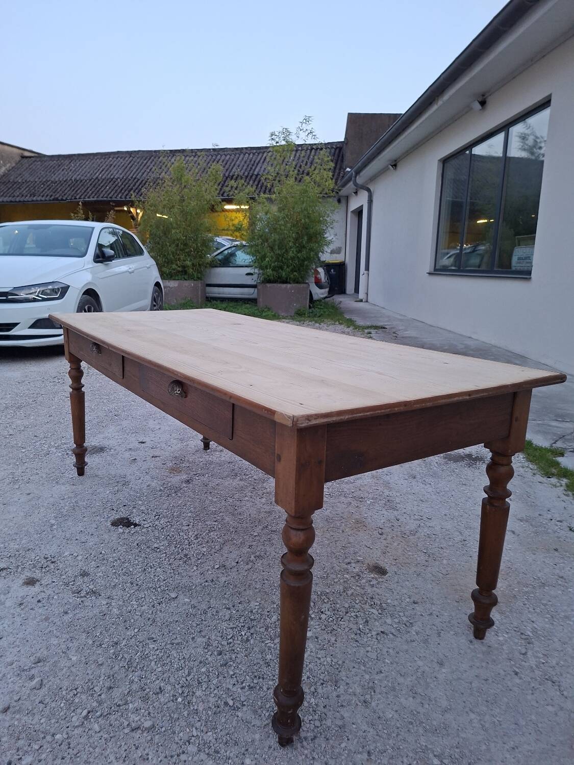 Old shop/work table with 2 drawers, Louis Philippe legs.