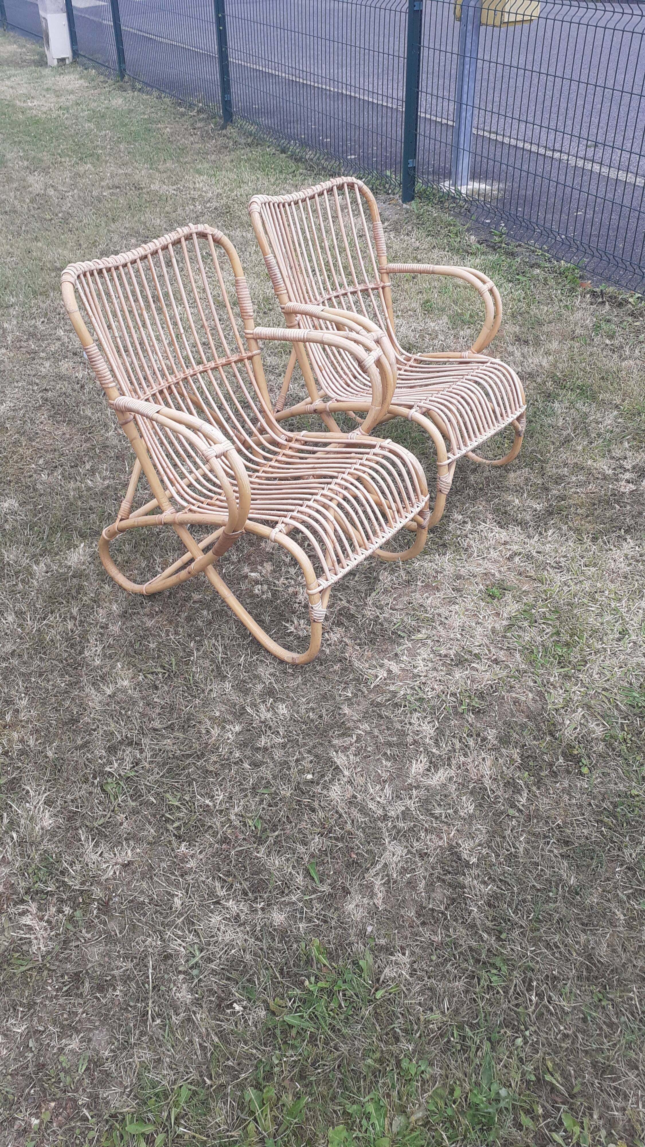 Rattan armchairs design Louis Sognot
