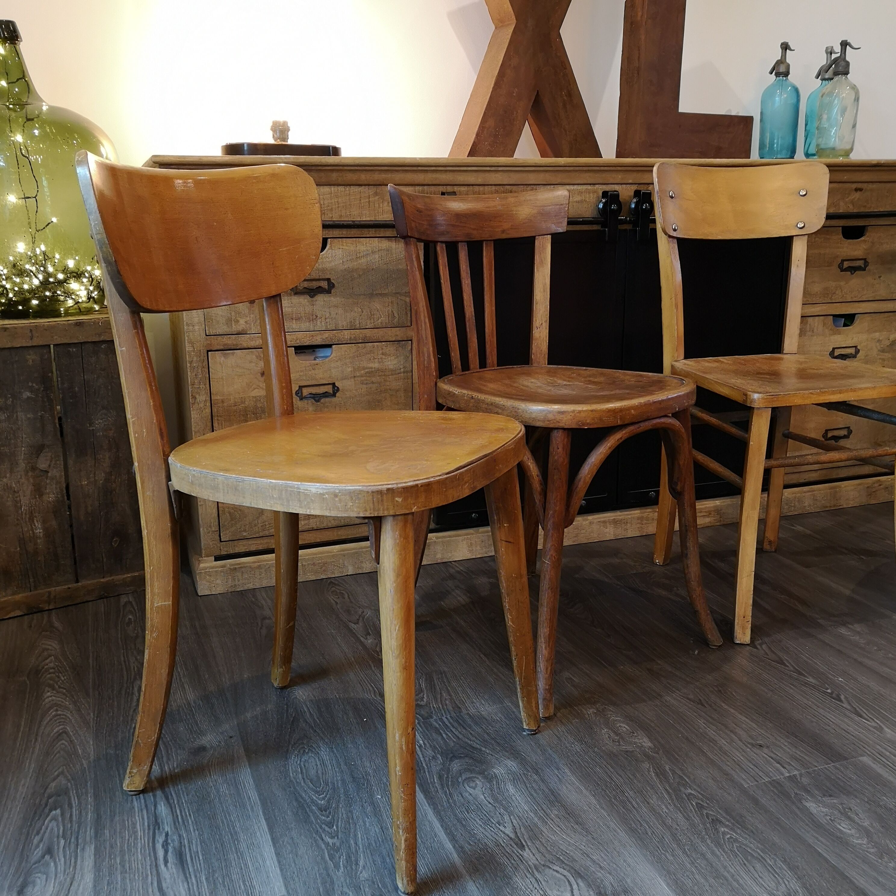 Series of 4 Bistro chairs dismatched Baumann and Fischel