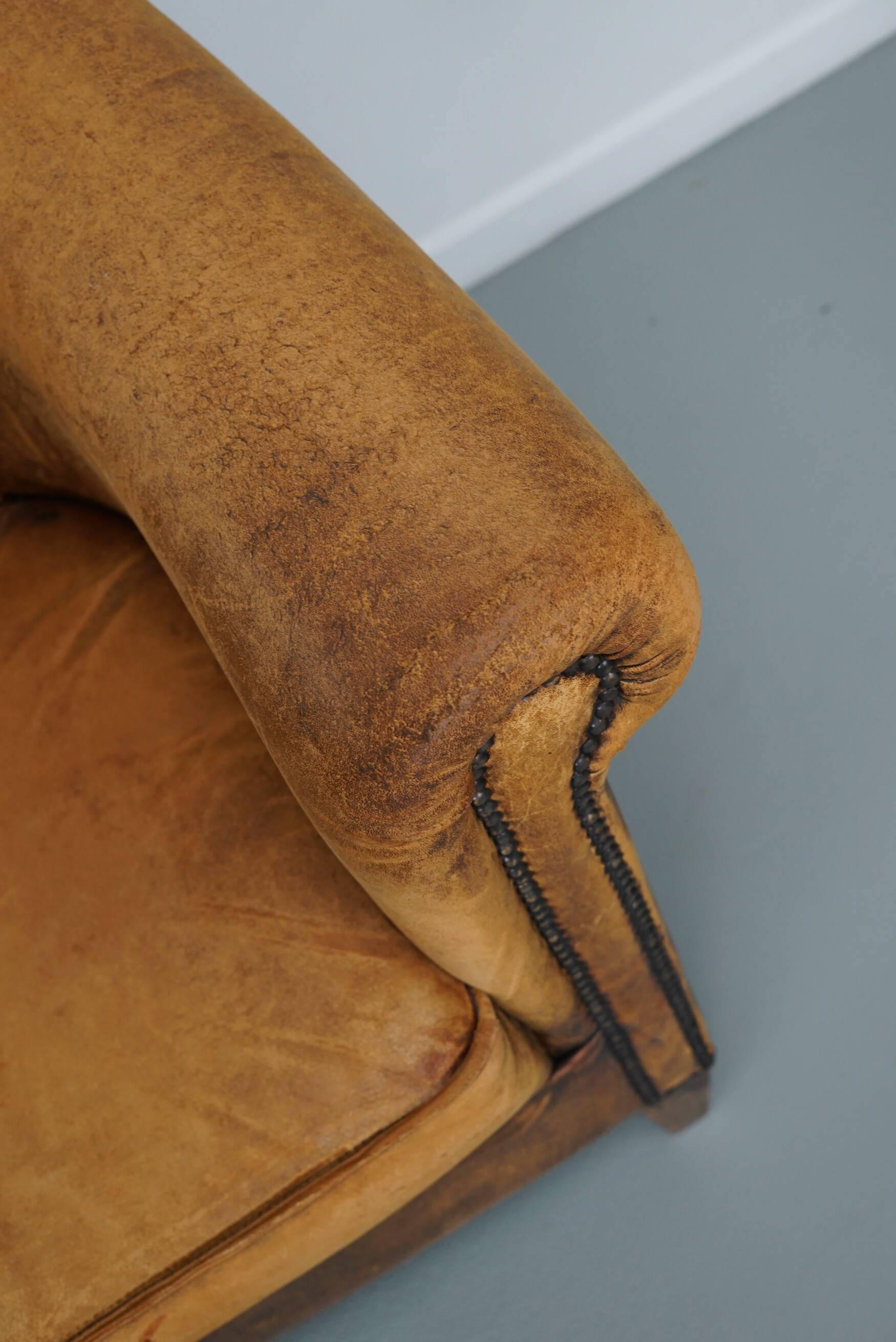 Fauteuil Club Vintage en Cuir Couleur Cognac, Pays-Bas