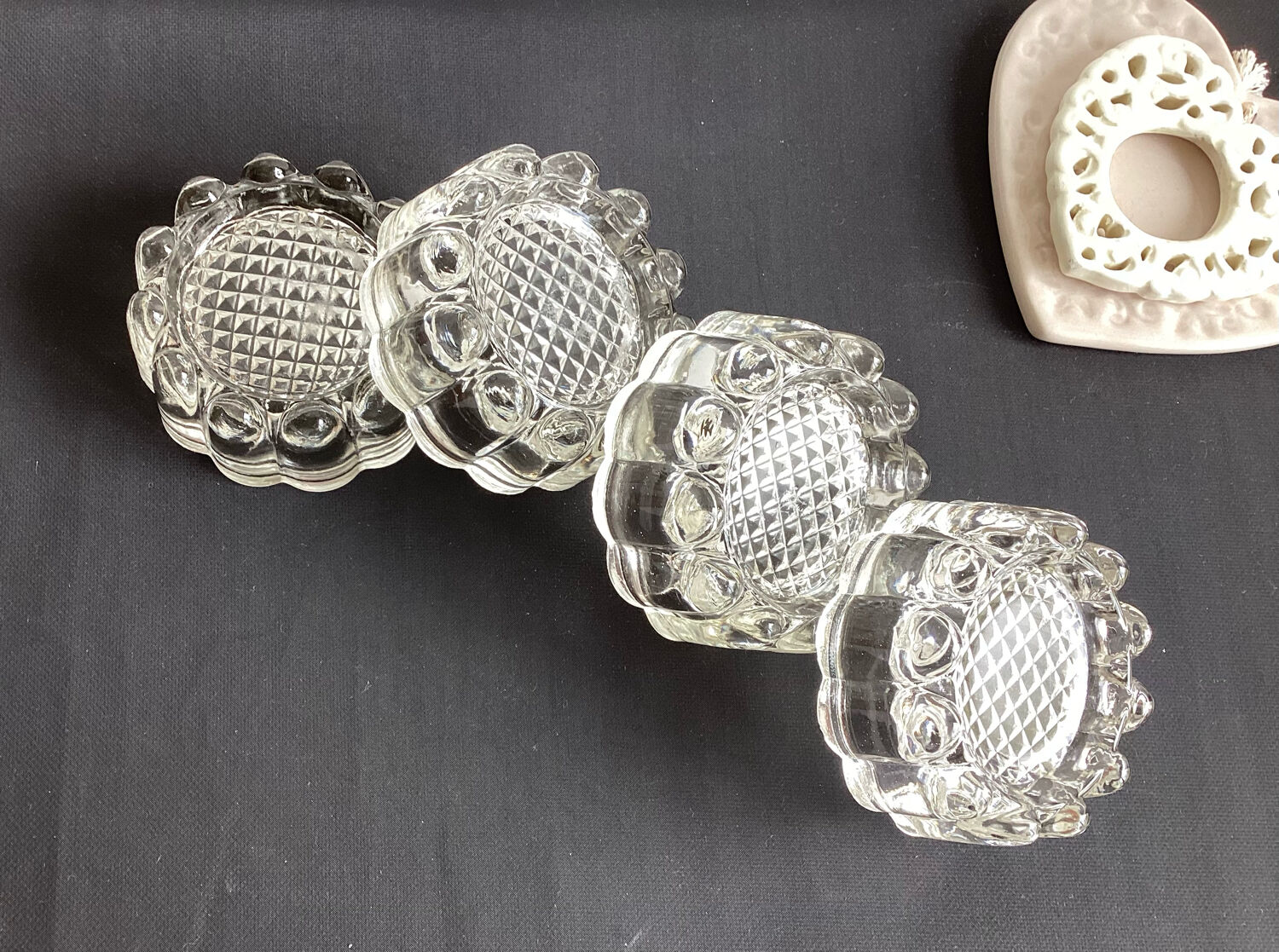 Set of 4 old piano/glass table coasters