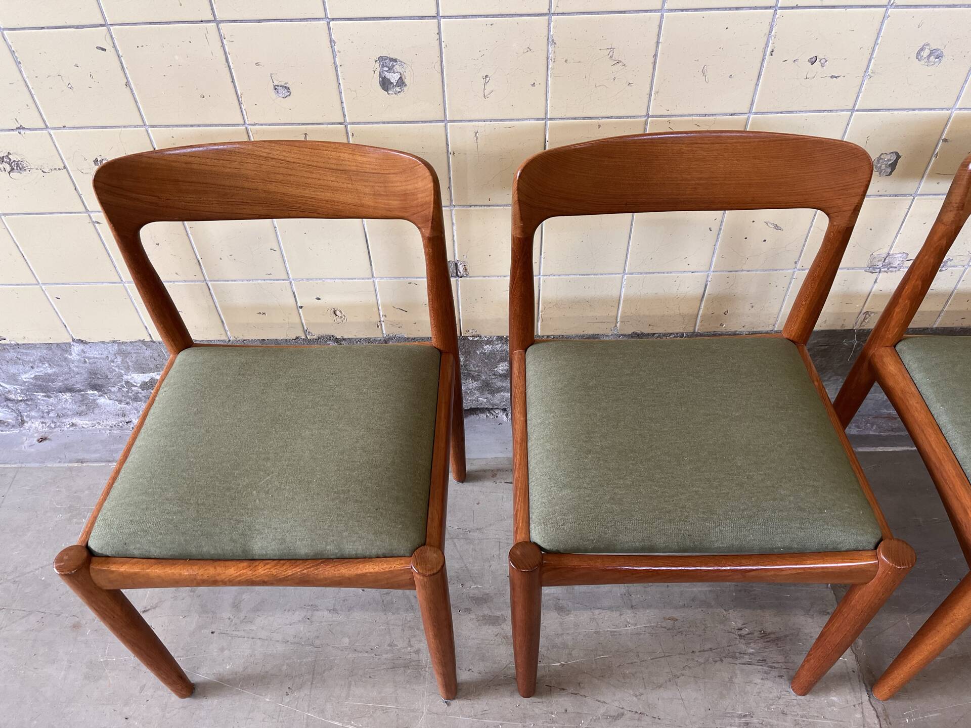 Set of four vintage solid teak dining chairs