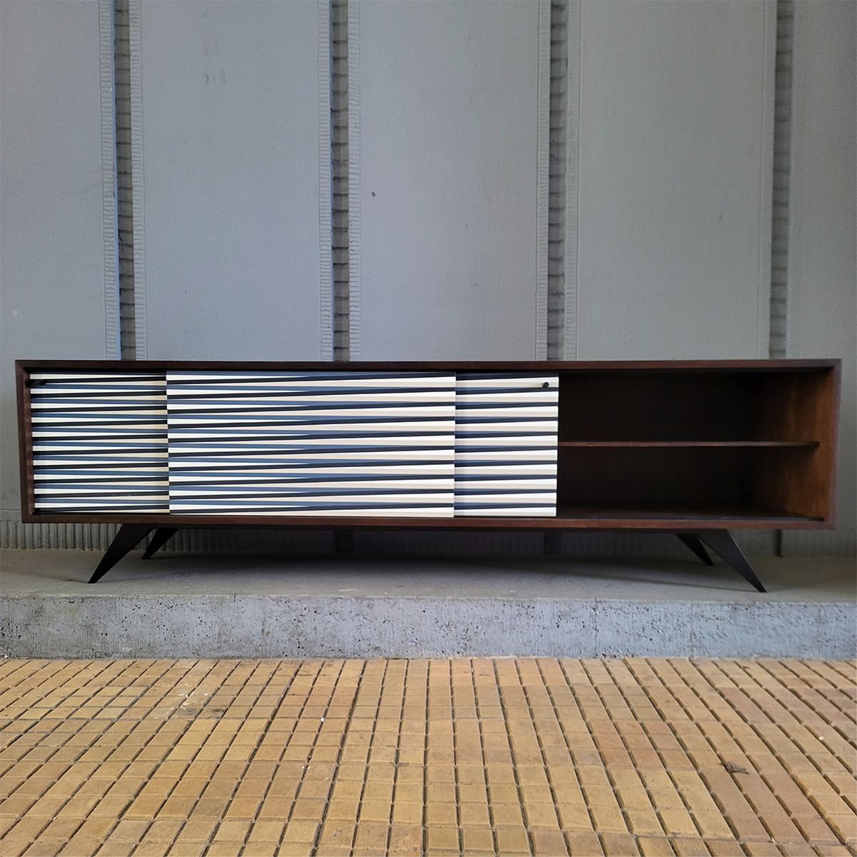 Vintage Scandinavian Modern Sideboard Hand-Painted Pattern, Denmark 1960s