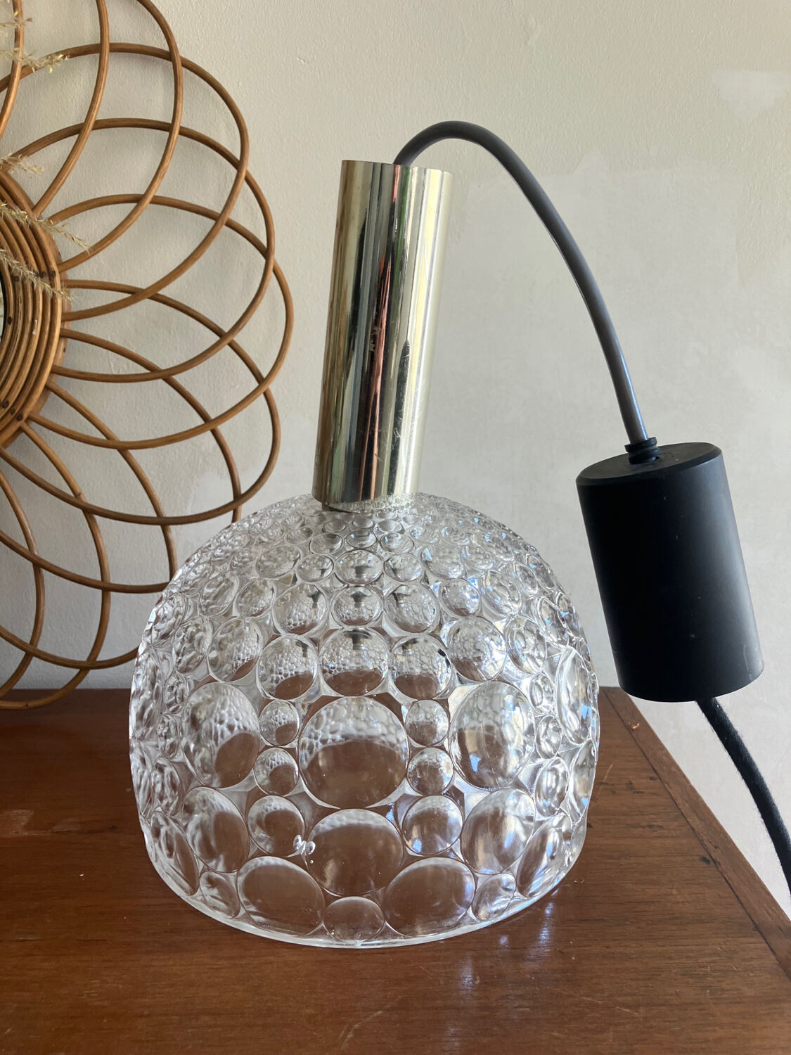 Glass pendant lamp with bubble patterns - 1960s