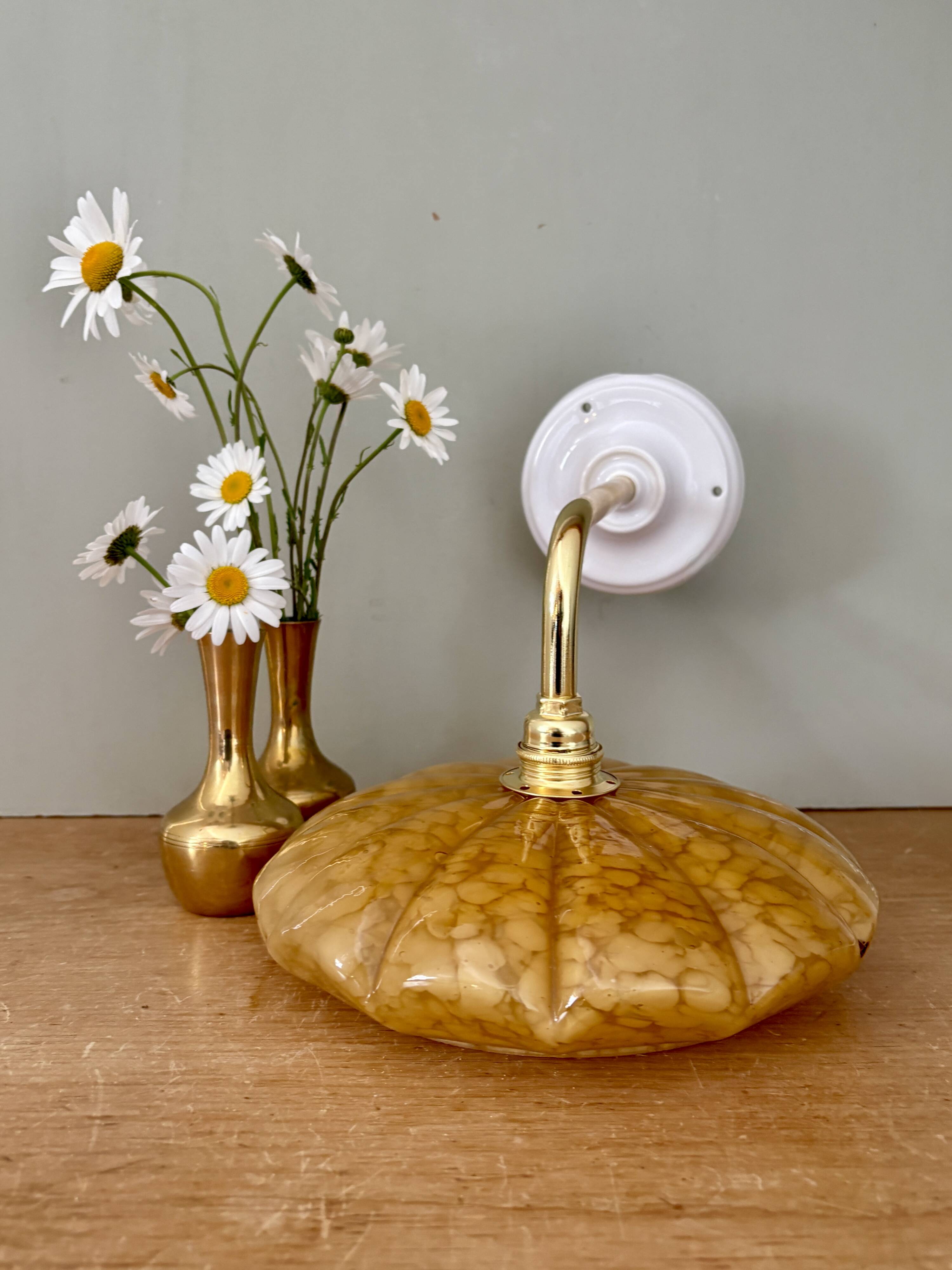 Antique wall lamp with yellow Clichy glass shade