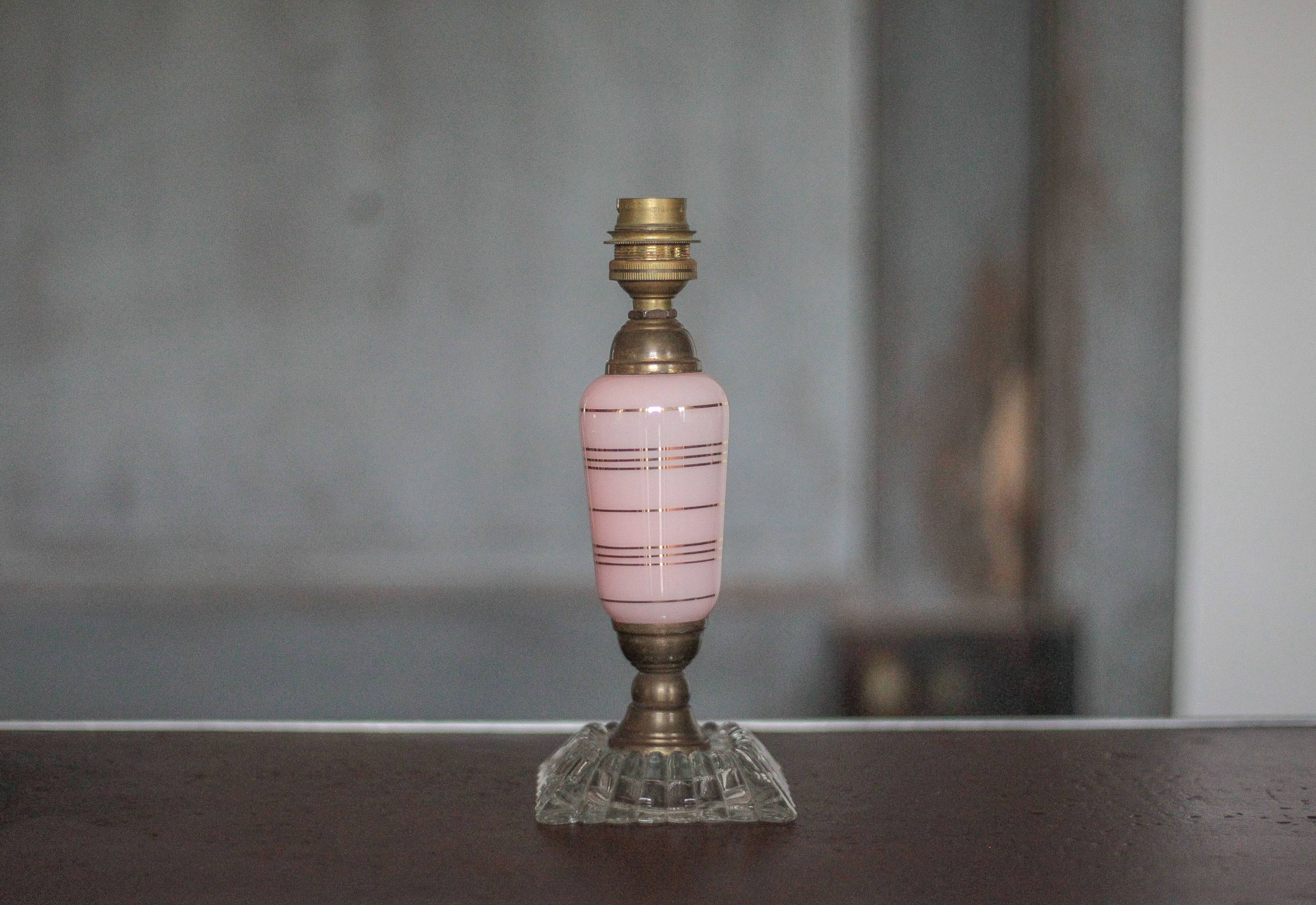 Art Deco lamp base, opaline and glass lamp base, table lamp, decor