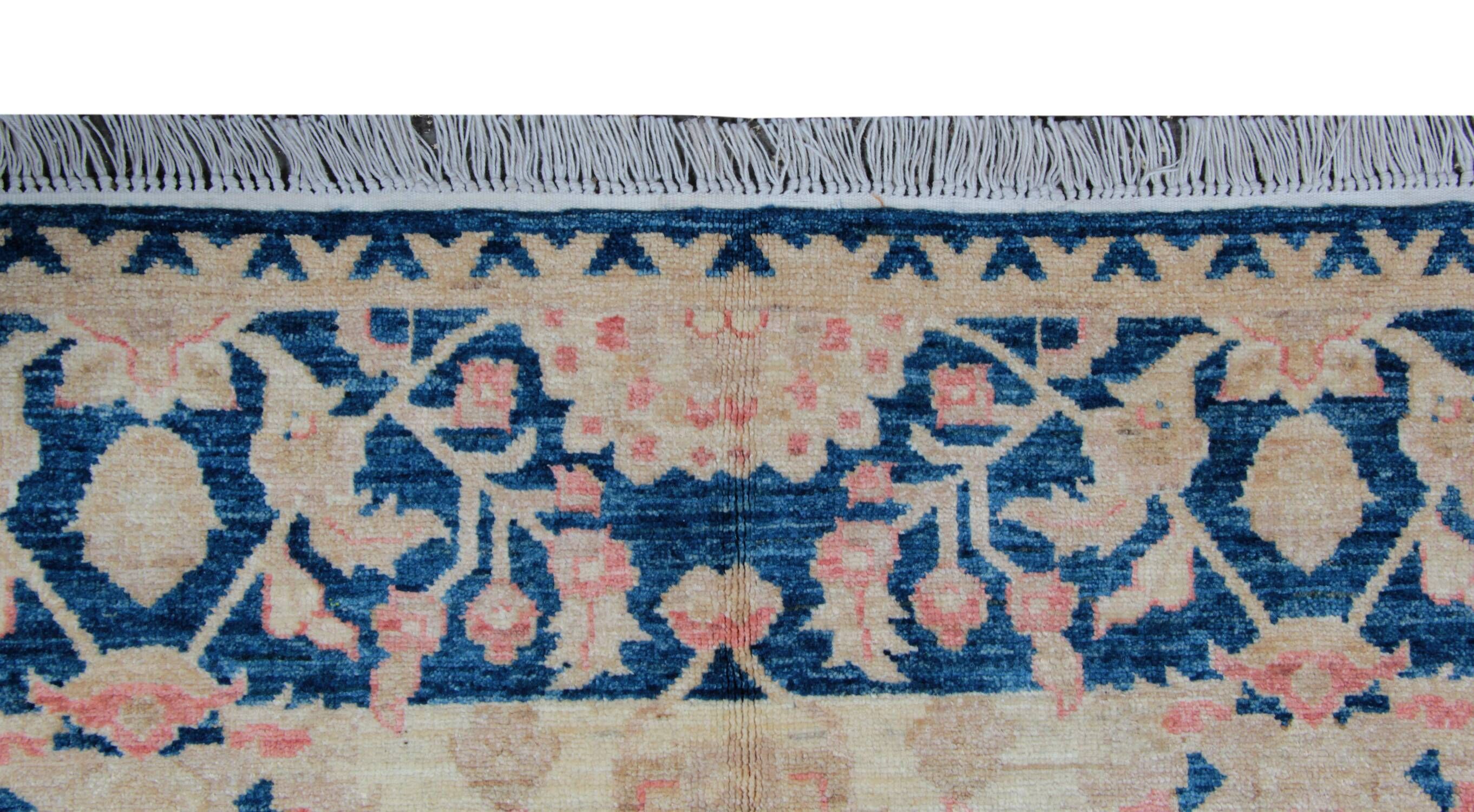 Handknotted Light Blue Rug Cream Wool Floral Zeigler Carpet Home Interior