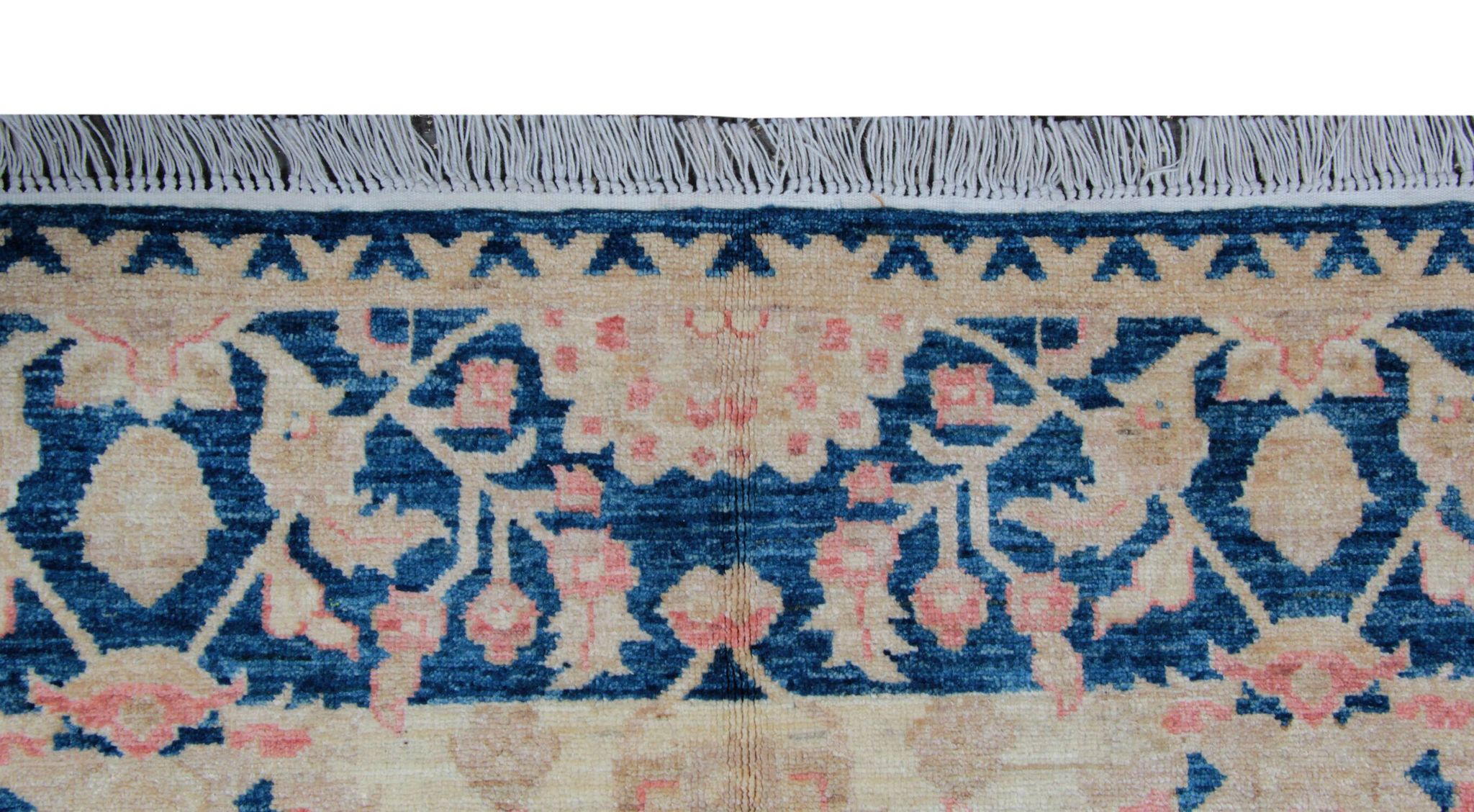 Tapis en laine crème floral Zeigler à nouer à la main, bleu clair, pour intérieur.