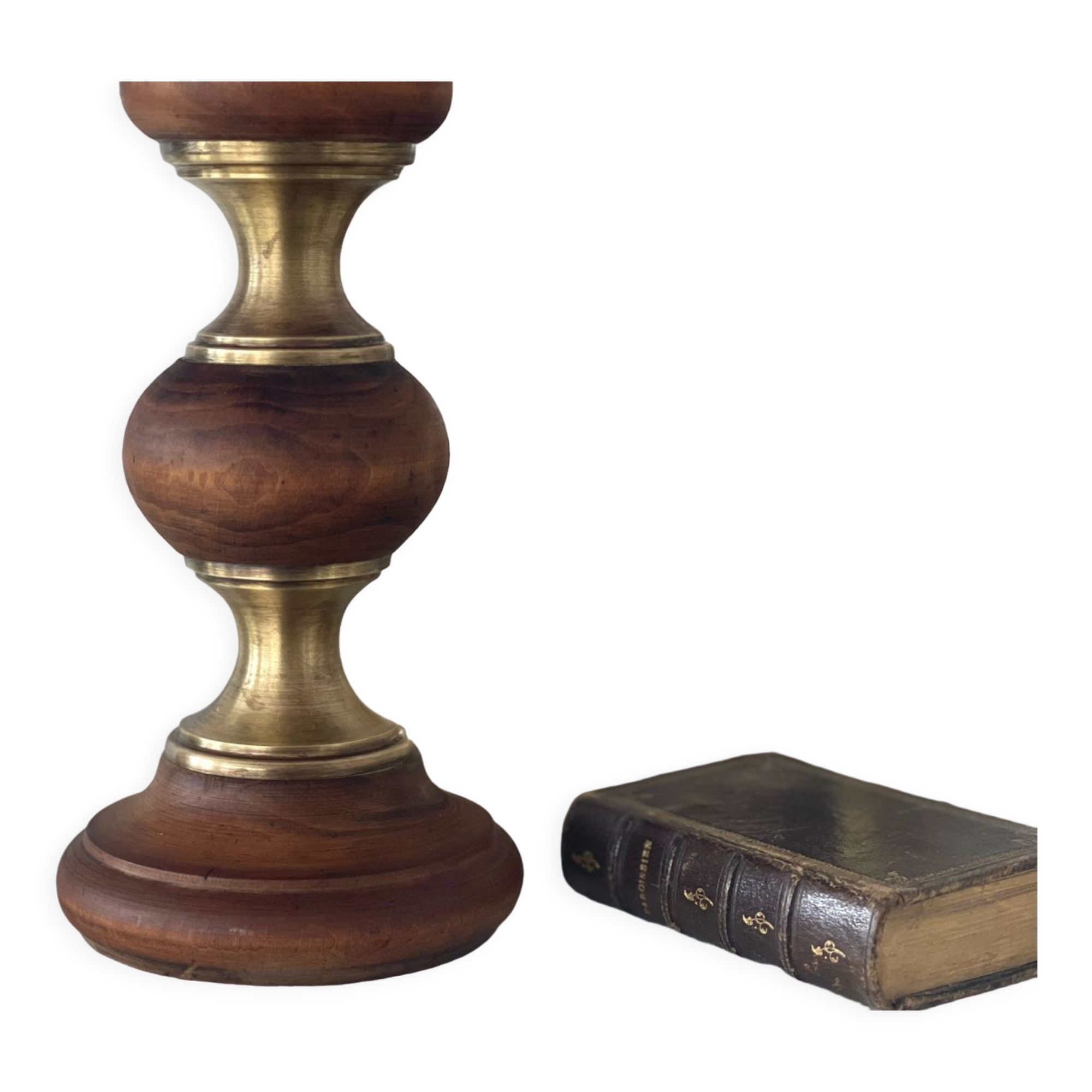 Wood and brass candle holder 1970