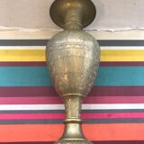 Vase laiton ciselé dessin tour eiffel & grand palais Paris vintage