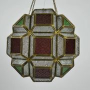 Multicolored Pressed Glass and Brass Pendant Lantern, Scandinavia, circa 1940s–1950s