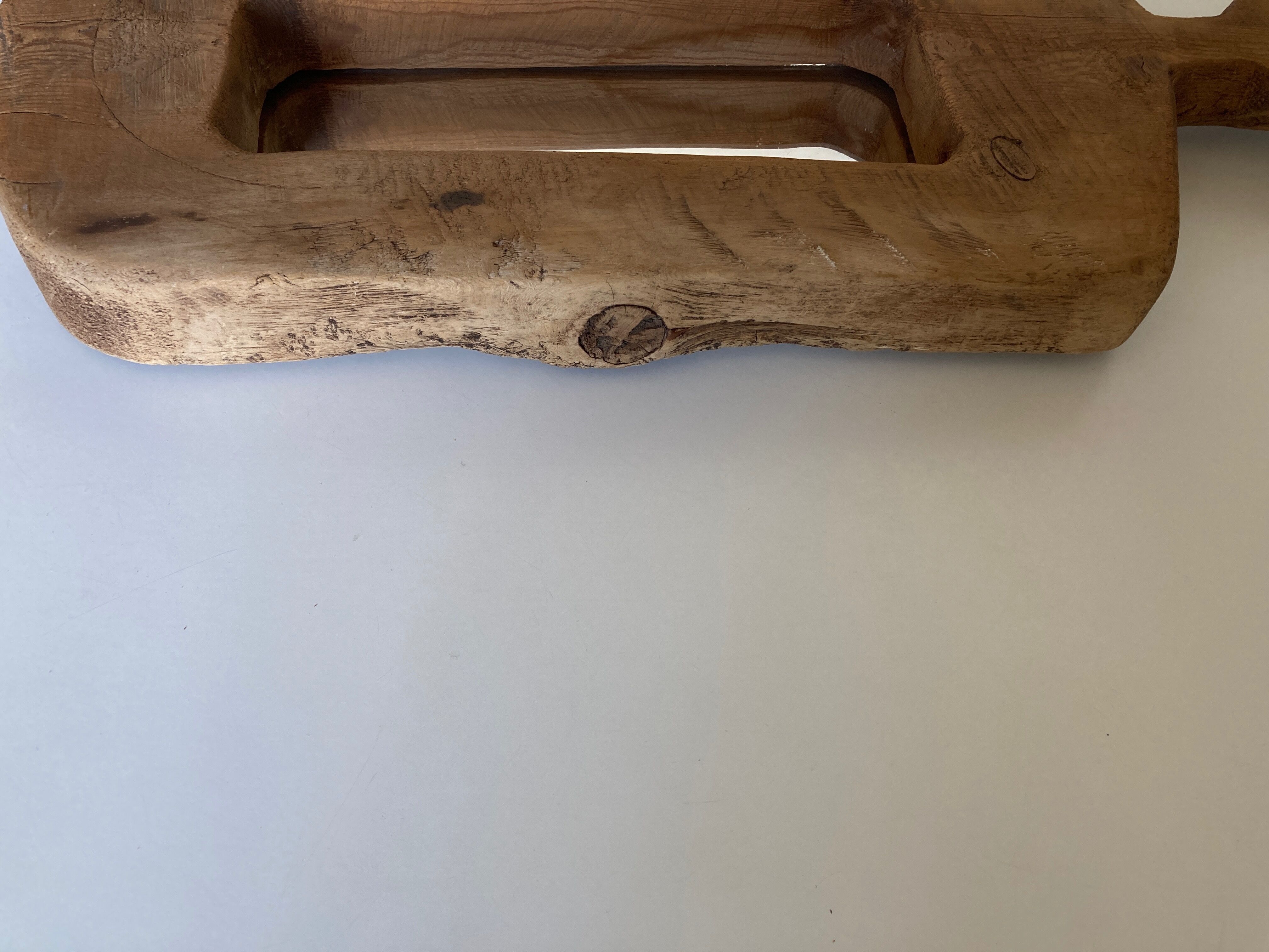 Mirror cubist shape in raw wood Formentera 1970