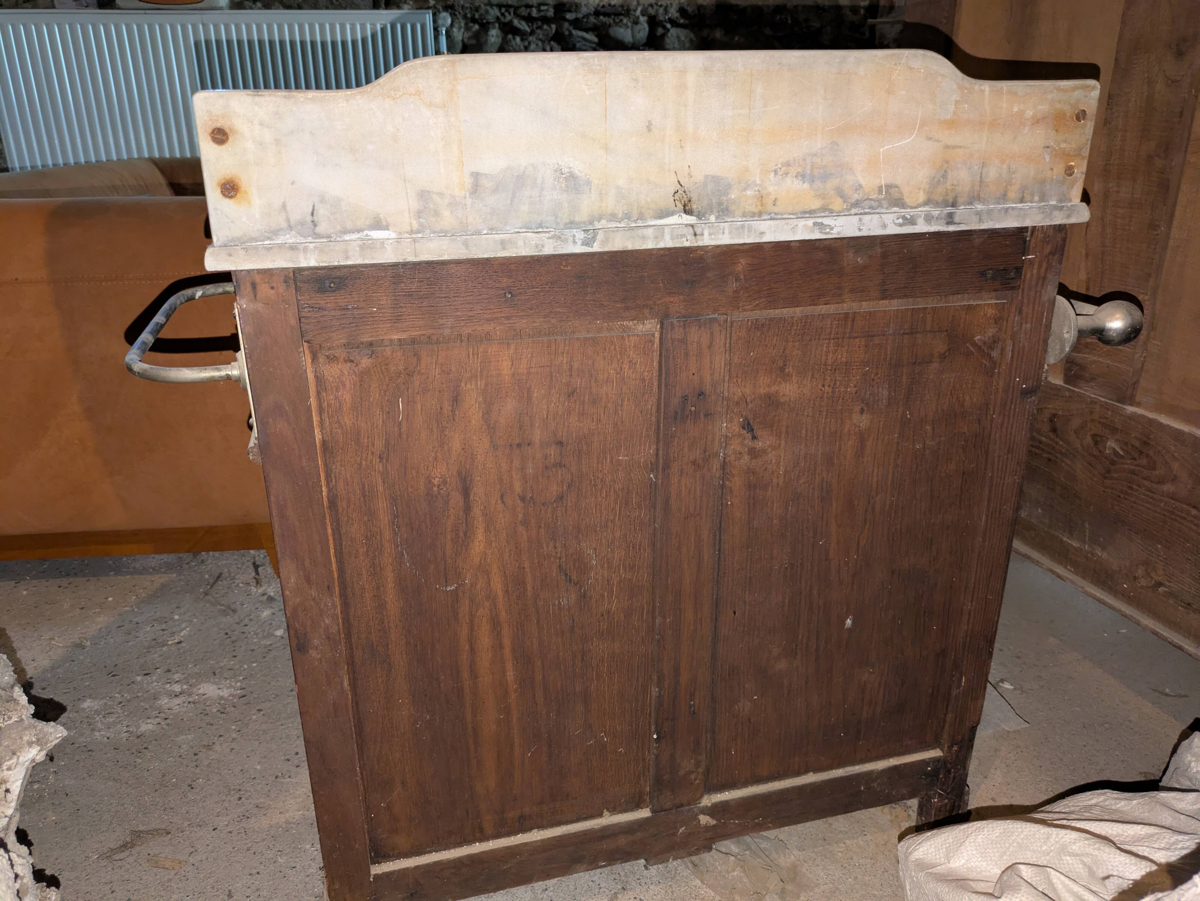 Antique toilet commode in walnut and white marble – 19th century style