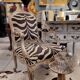 Pair of armchairs, carved and polychrome wood, printed zebra tapestry, Louis XV, circa 1790 – France