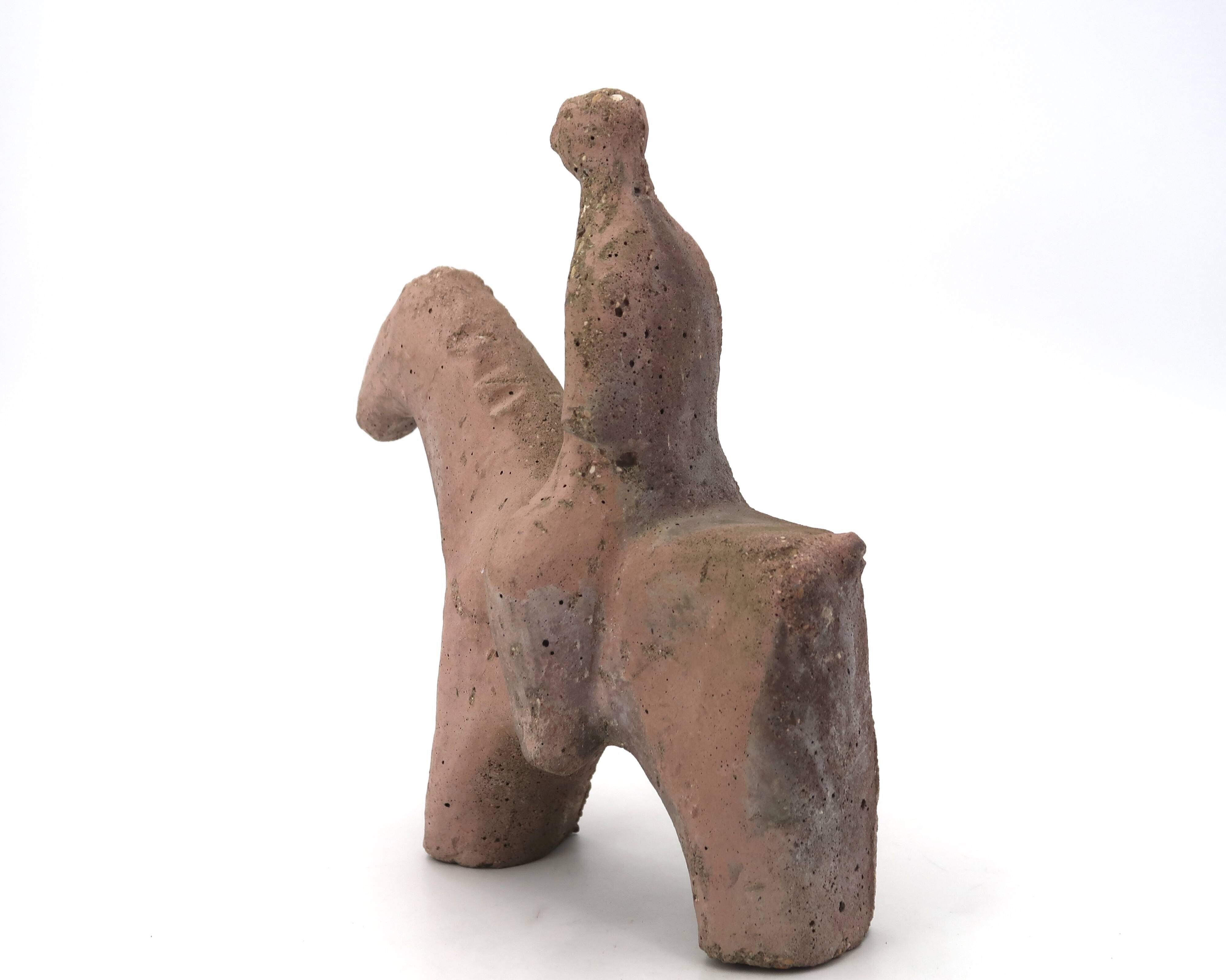 Cavalier on horseback sculpture in reconstituted stone, 1960s Marini style.