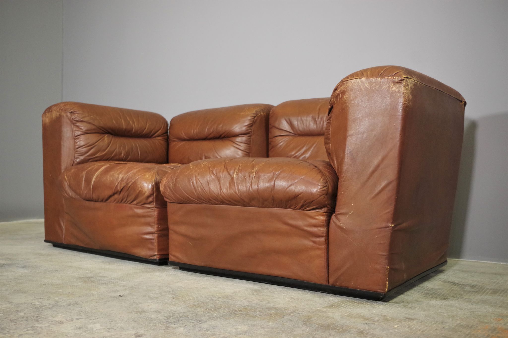 Cognac leather armchairs by BL Arredamenti, 1970s, set of 4