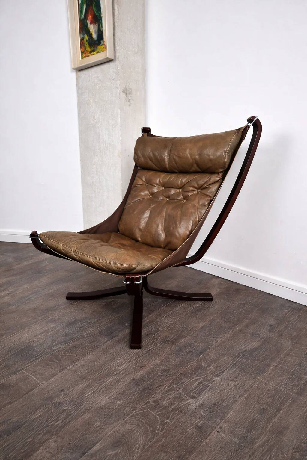 Leather armchair with a beech structure, Falcon model by Sigurd Ressel for Vatne Møbler, Denmark, 1970.