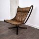 Leather armchair with a beech structure, Falcon model by Sigurd Ressel for Vatne Møbler, Denmark, 1970.