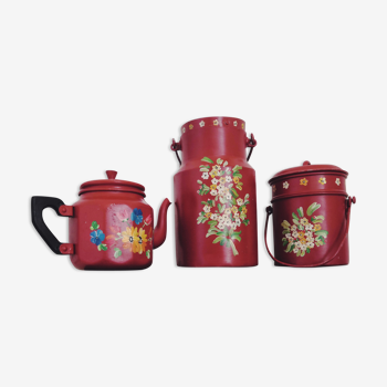 Painted pots and teapot