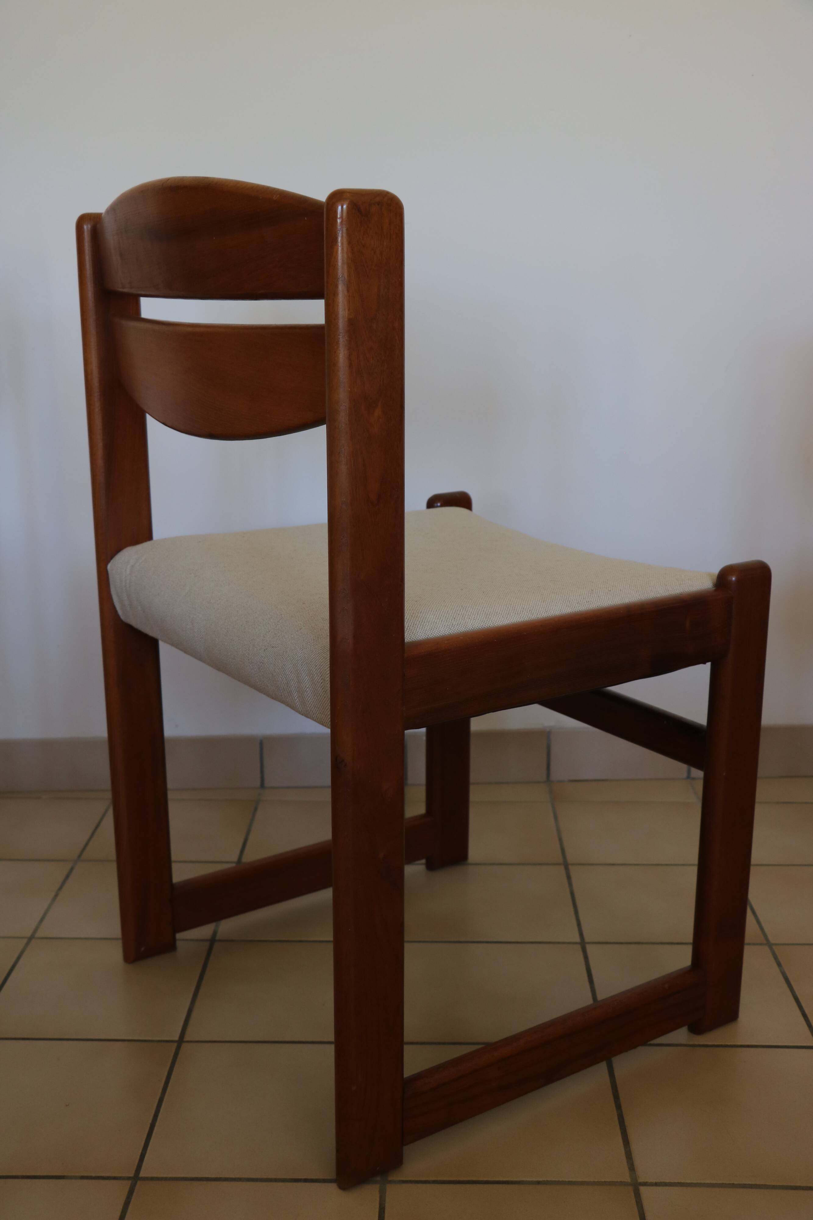 4 vintage brutalist chairs, reupholstered in cotton/linen.