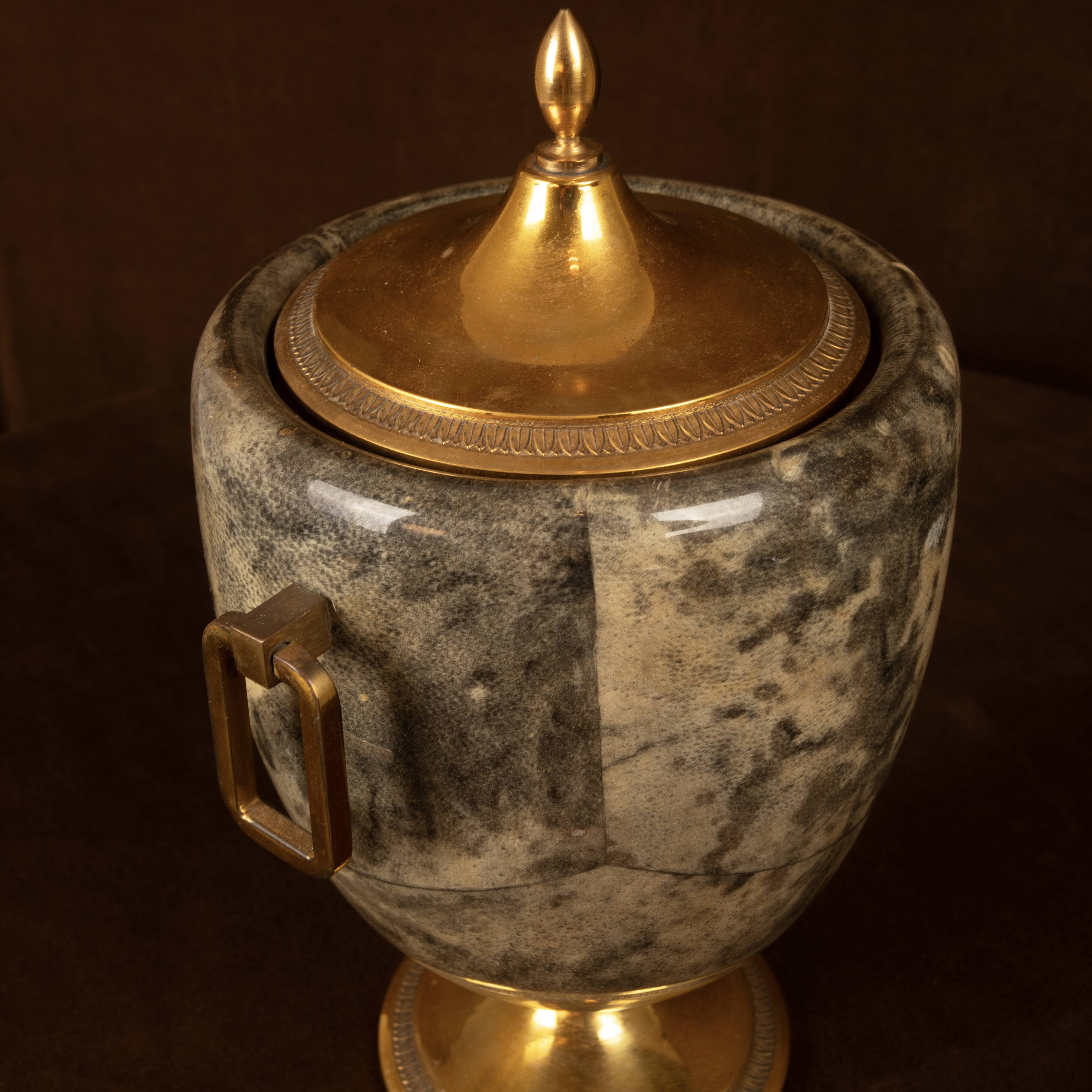 Macabo Grey Parchment & Brass Thermos Glacette, Cusano Milanino, Italy 1950