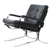 Green leather and chrome lounge chair, 1970s