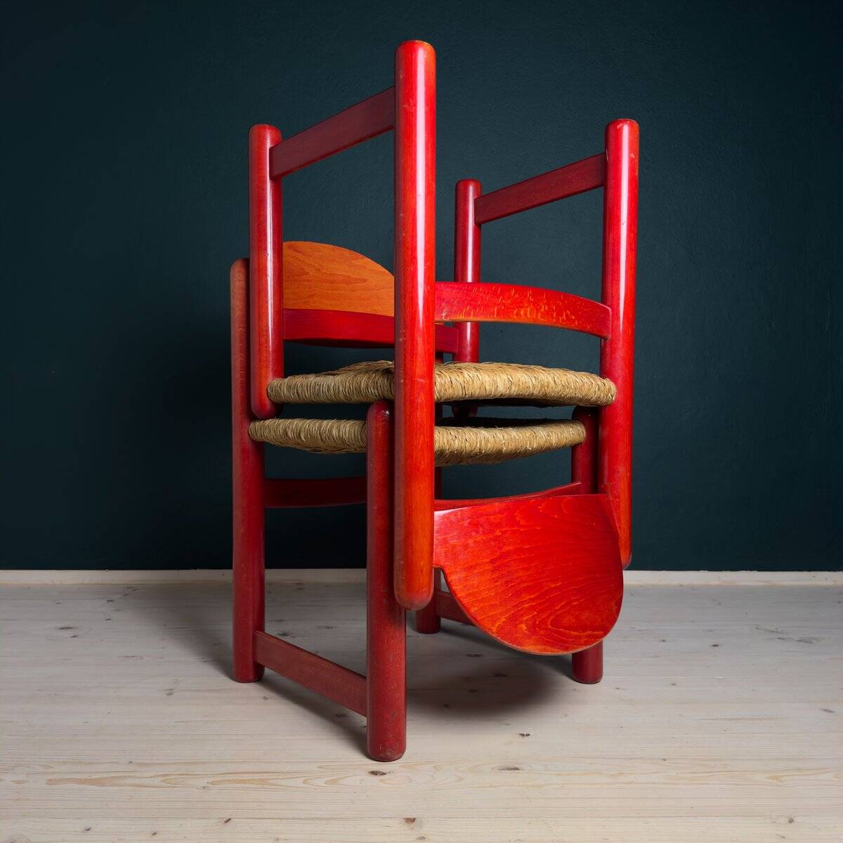 Red Padova chairs by Hank Lowenstein, Italy, 1970s, set of 2.