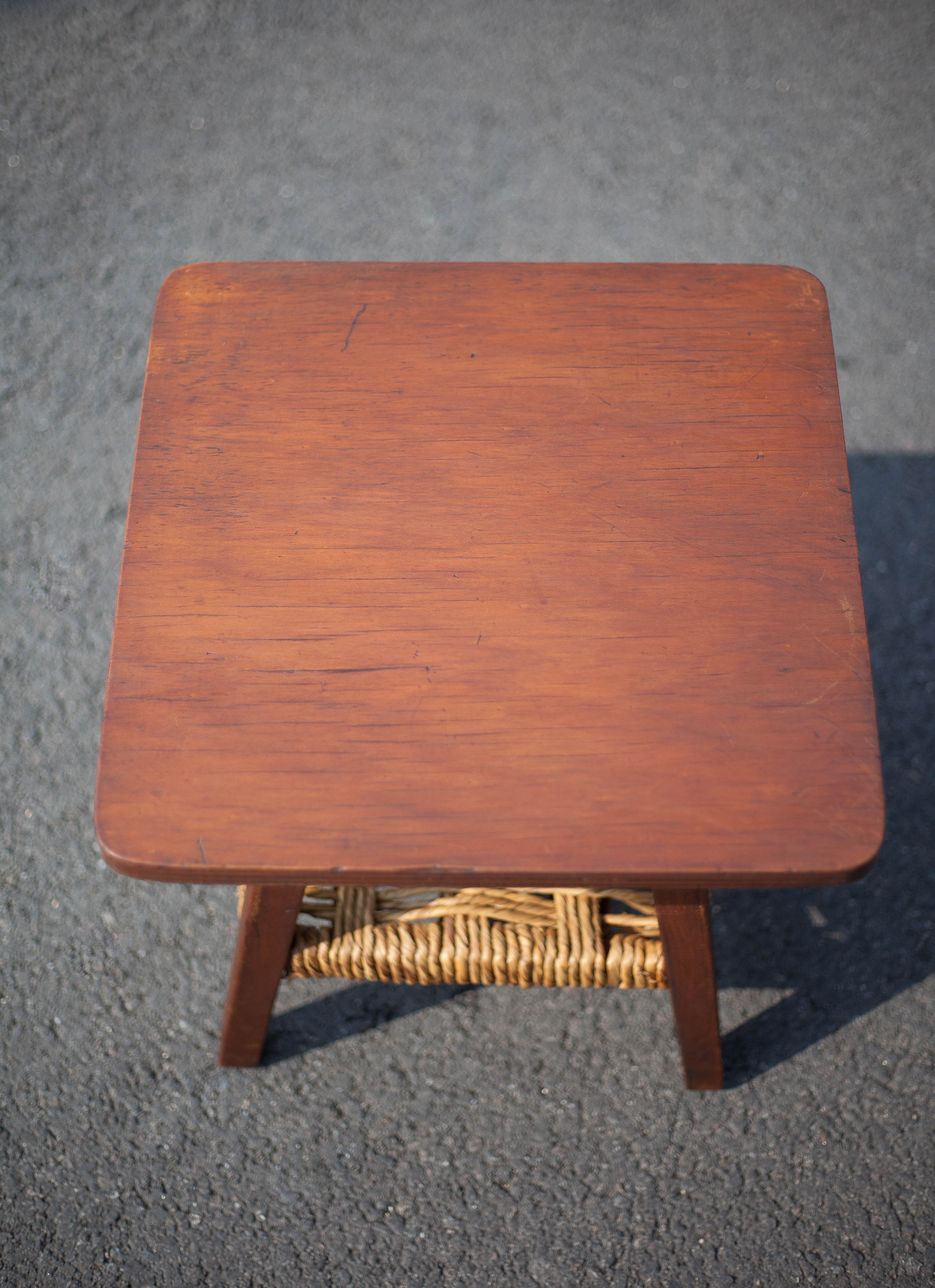 Vintage wooden coffee table and rope