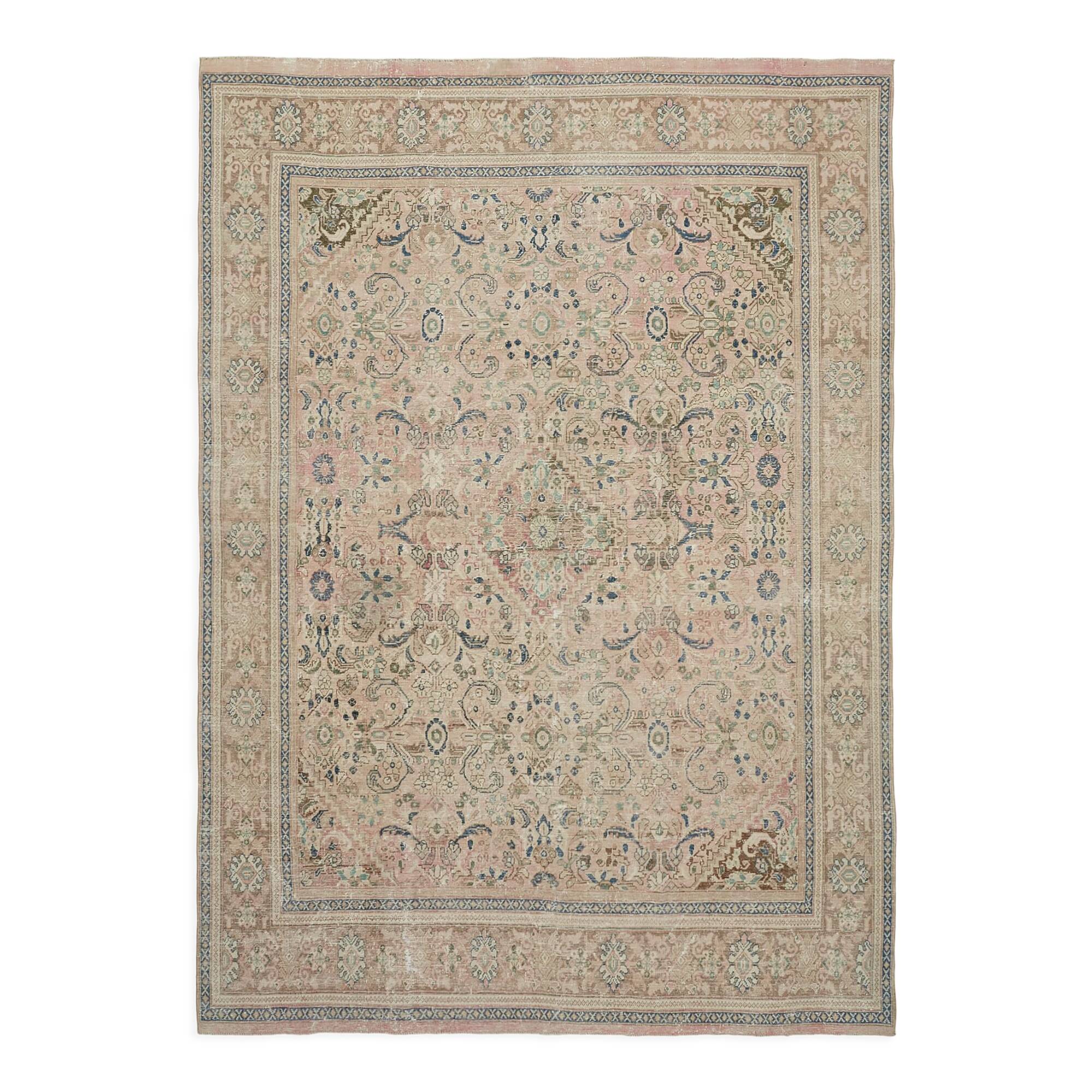 Handmade oriental unique 1980s 291 cm x 384 cm beige wool carpet