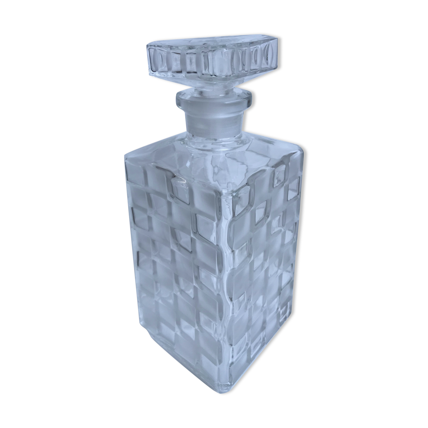 Glass whisky decanter and polished glass glass checkerboard effect 60s-70s