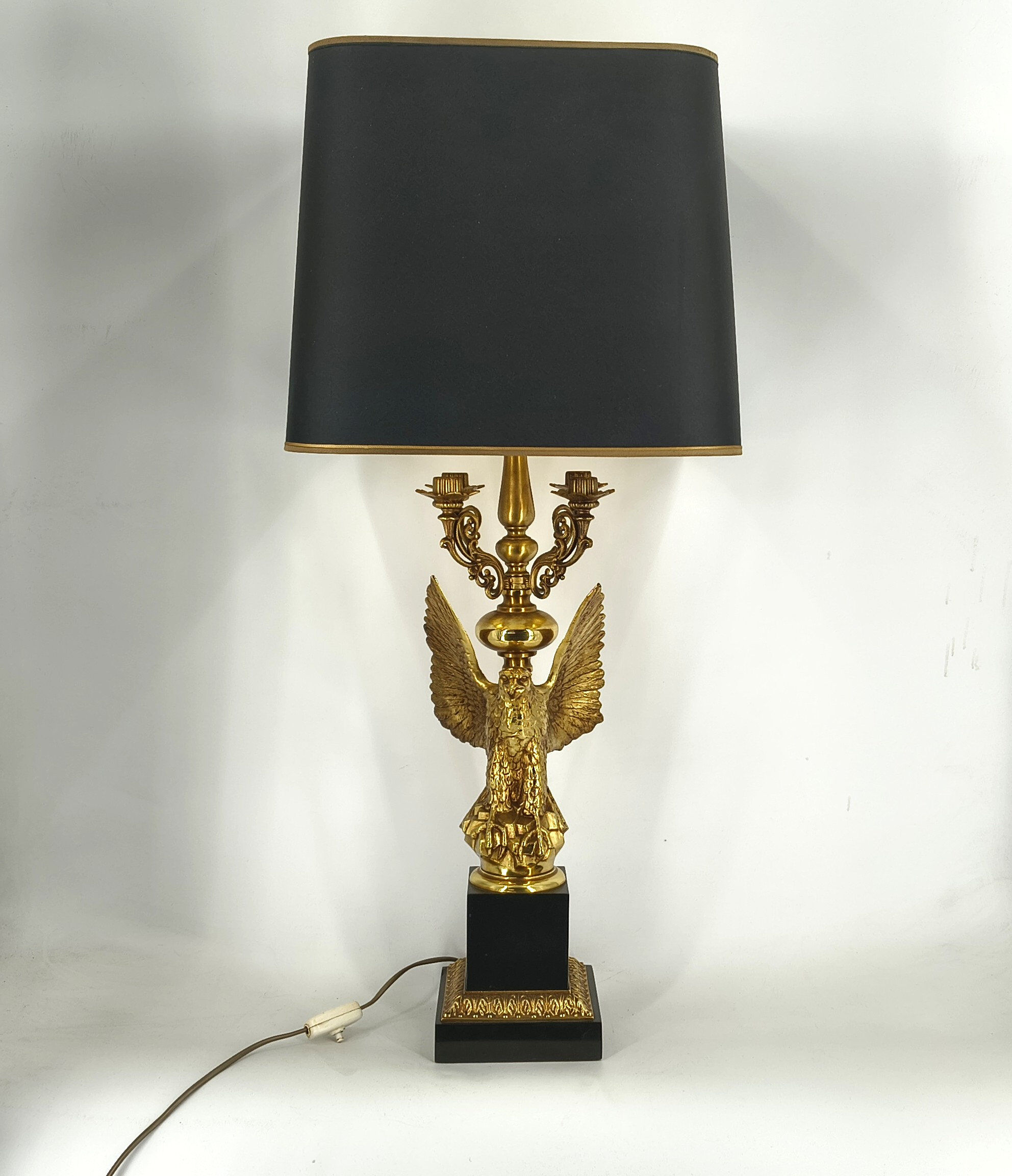 Empire style brass eagle table lamp by Lusterie Deknudt, 1970s