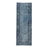 Tapis de couloir bleu vintage 3x7, fait main en laine, style turc, 78x218 cm